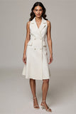 Ivory Midi Notched Lapel A Line Double Breasted Blazer Dress