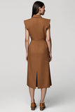 Midi Brown Notched Lapel Double Breasted Blazer Dress with Slit