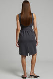 Dark Grey Pencil Single Breasted Sleeveless Short Blazer Dress with Belt