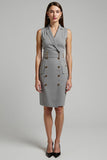 Grey Pencil Notched Lapel Buttons Short Blazer Dress with Belt