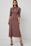Grey Purple Long Sleeves Keyhole Pencil Maxi Work Dress with Sash
