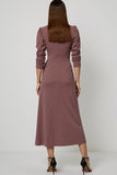 Grey Purple Long Sleeves Keyhole Pencil Maxi Work Dress with Sash