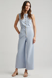 Blue Single Breasted Sleeveless Denim Work Jumpsuits with Pockets