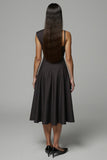 A Line Black Satin One Shoulder Midi Work Dress