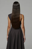 A Line Black Satin One Shoulder Midi Work Dress