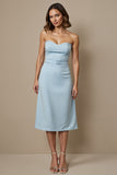 Blue Simple Sweetheart Pencil Midi Semi Formal Dress