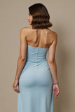 Blue Simple Sweetheart Pencil Midi Semi Formal Dress