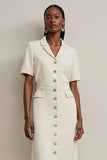 Ivory Notched Lapel Pencil Midi Blazer Dress with Buttons