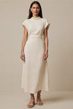Ivory Short Sleeves High Neck Empire Waist Maxi Work Dress