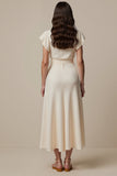 Ivory Short Sleeves High Neck Empire Waist Maxi Work Dress