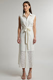 Ivory Sheath Maxi Button Shirt Dress with Sash