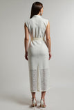 Ivory Sheath Maxi Button Shirt Dress with Sash