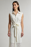 Ivory Sheath Maxi Button Shirt Dress with Sash