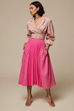2 Piece Fuchsia Notched Lapel Blazer Dress with Pockets