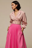 2 Piece Fuchsia Notched Lapel Blazer Dress with Pockets