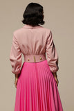 2 Piece Fuchsia Notched Lapel Blazer Dress with Pockets