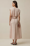 Blush V-Neck A Line Cap Sleeves Maxi Work Dress with Belt