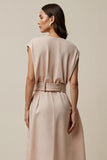 Blush V-Neck A Line Cap Sleeves Maxi Work Dress with Belt