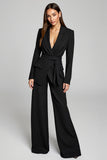 2 Piece Black Peak Lapel Long Sleeves Formal Business Suits with Sash