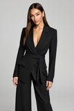 2 Piece Black Peak Lapel Long Sleeves Formal Business Suits with Sash