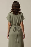 Grey Green A Line Maxi Notched Lapel Blazer Dress with Slit