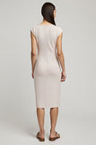 Light Pink Cap Sleeves V Neck Midi Pencil Work Dress with Slit