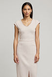 Light Pink Cap Sleeves V Neck Midi Pencil Work Dress with Slit