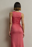 Red Sheath Round Neck Sleeveless Midi Work Dress