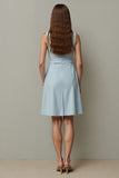 Light Blue Round Neck Short Work Dress with Pockets
