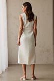 Elegant Ivory Sheath Bateau Neck Midi Work Dress