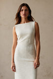 Elegant Ivory Sheath Bateau Neck Midi Work Dress