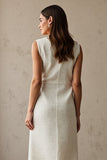 Elegant Ivory Sheath Bateau Neck Midi Work Dress