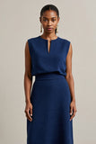 Simple Maxi Navy Round Neck Sleeveless Pencil Work Dress