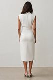 Midi White Pencil Notched Lapel Blazer Dress with Belt