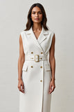 Midi White Pencil Notched Lapel Blazer Dress with Belt