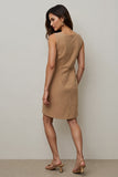 Short Camel Round Neck Pencil Work Dress with Pockets
