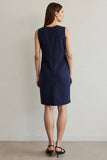 Simple Navy Round Neck Short Pencil Work Dress