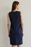 Simple Navy Round Neck Short Pencil Work Dress
