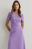 Midi Purple Round Neck Pencil Work Dress with Sleeves