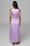 Purple Scoop Satin Sheath Maxi Wedding Guest Dress with Ruffles