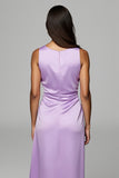 Purple Scoop Satin Sheath Maxi Wedding Guest Dress with Ruffles
