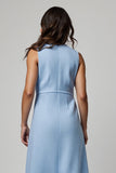 Blue Boat Neck Midi Pencil Work Dress with Buttons