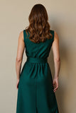 Dark Green Round Neck A Line Satin Maxi Work Dress with Pockets