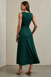 Dark Green Sleeveless A Line Maxi Work Dress with Belt