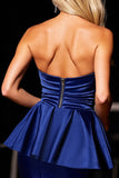Navy Sweetheart Tight Satin Short Party Dress with Ruffle