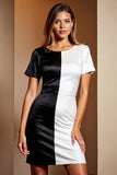 Black and White Patchwork Short Bodycon Work Dress with Sleeves