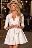 White Corset Notched Lapel A Line Short Blazer Dress with Sash