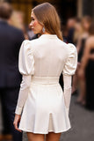 A-Line Sparkly White Short Work Dress with Sleeves