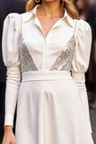 A-Line Sparkly White Short Work Dress with Sleeves
