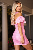 Pink Corset Bodycon Short Work Dress with Ruffles